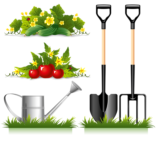 Garden spade and tool with elements vector 02  