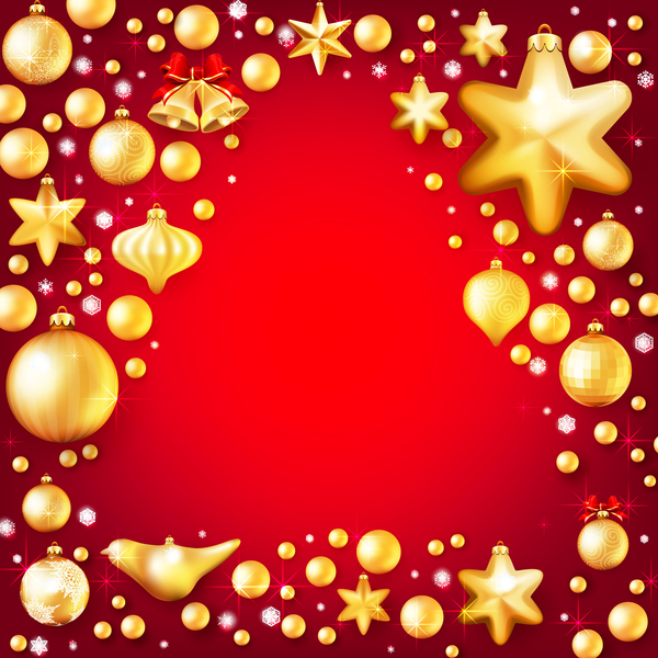 Goldene Weihnachtsbausteine mit rotem Hintergrundvektor 02  