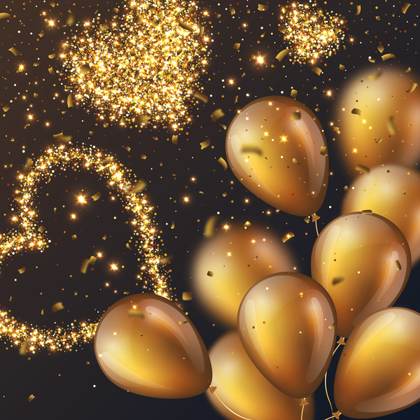 Golden confetti with balloon vector background  