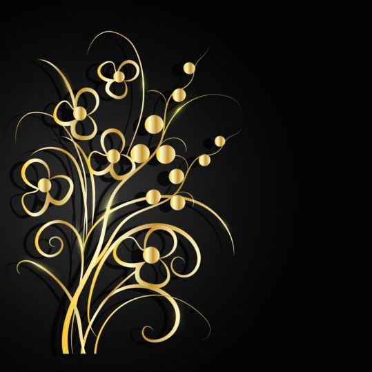 Goldene Blume mit schwarzem Hintergrundvektor 02  