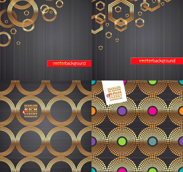 Golden circle background vector set  