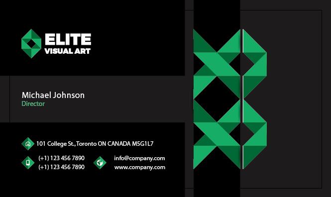 Green with black business card front vector  