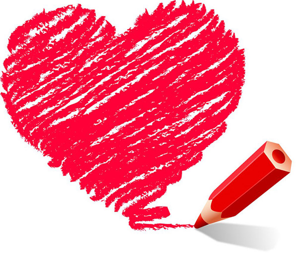 Hand drawn heart with red pen vector  