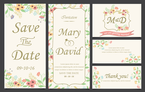 Hand drawn wedding invitation card cute vector 01  