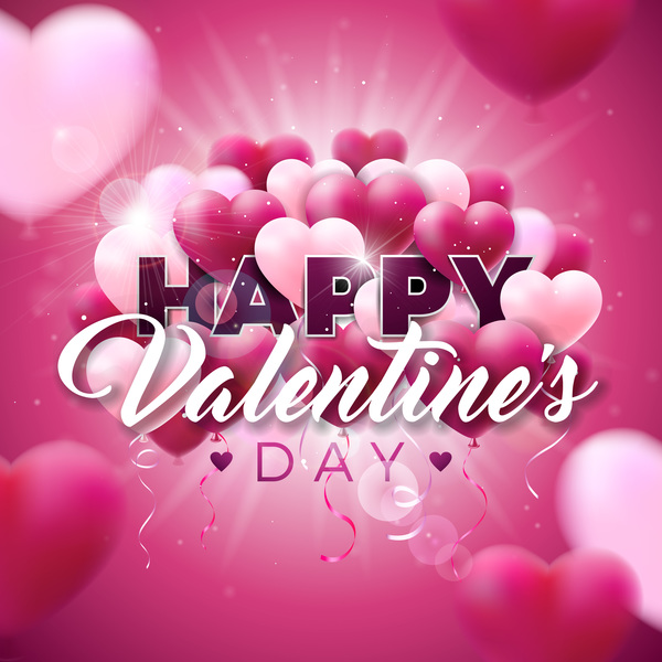 Heart balloon and blurs valentine background vector  