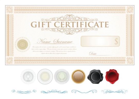 Light colored gift certificate template vector 04  