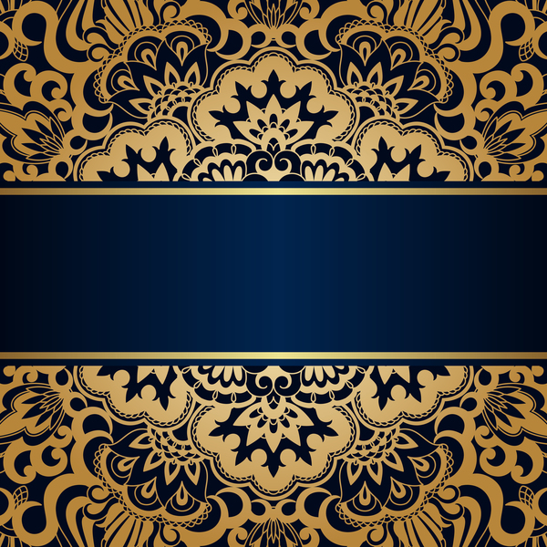 Luxury blue background with ornament gold vector 01  