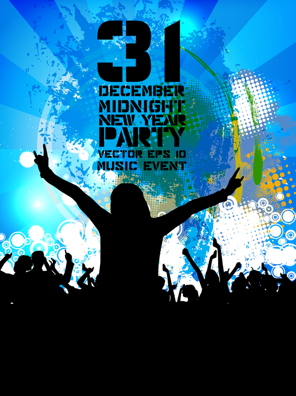 Midnight New Year partij flayer vectoren template 05  