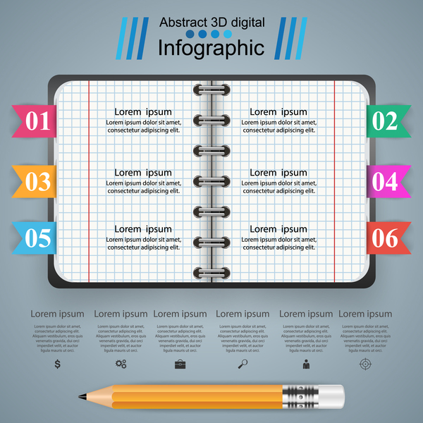 Notepad and education infographic vectors template 01  