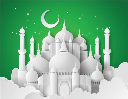 Paper mosque with ramadan kareem background vector 05  