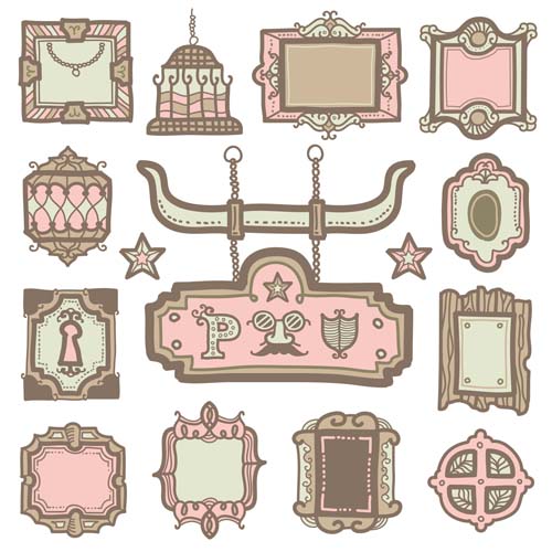 Pink vintage frames vector  