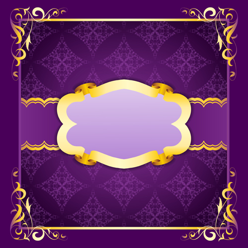 Purple retro background with golden frame vector  