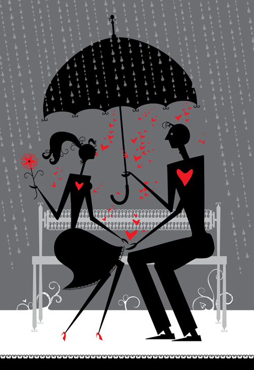 Romantic Love elements with silhouette vector 05  