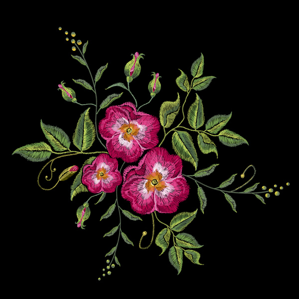 Roses embroidery vector material 03  