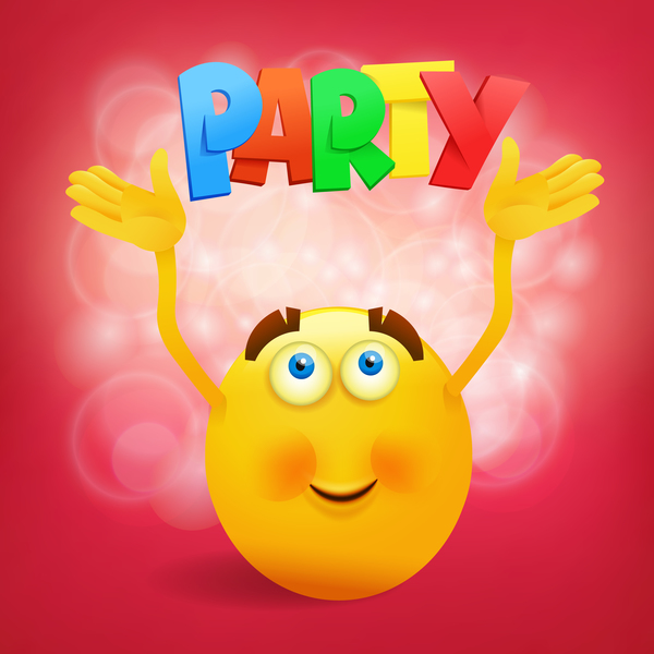 Smiley emoticon yellow face with party vector 01  
