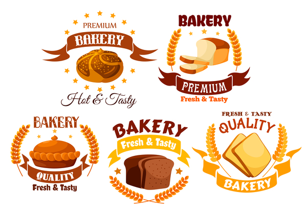 Vector bakery labels retro design set 02  