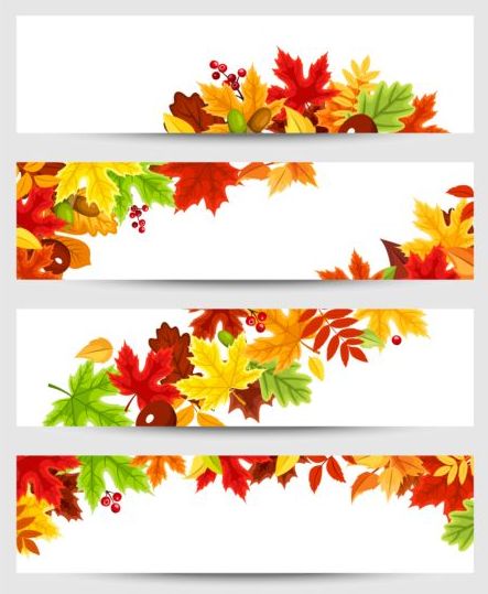 秋の葉を持つベクトルバナーベクトルセット04  