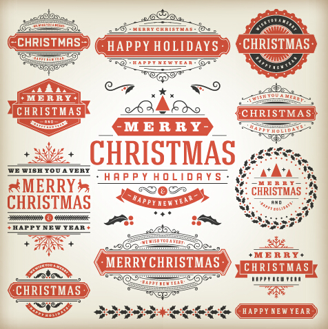 Vintage 2015 christmas labels creative vector 03  