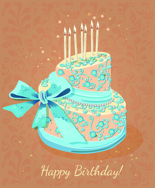 Vintage birthday cake background art vector 03  