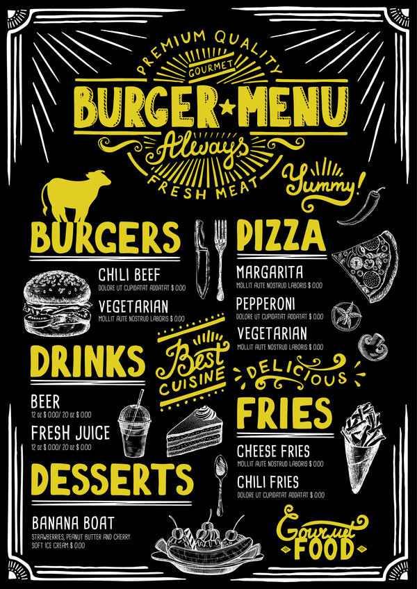 Vintage burger menu template vector material 07  
