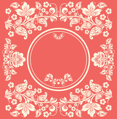 Vintage floral with pink background vector 02  