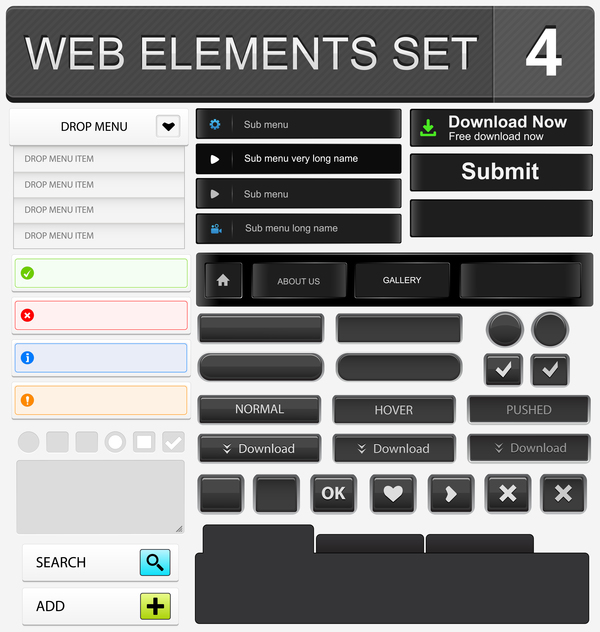 Elementi Web con set di materiali vettoriali a bottone 03  