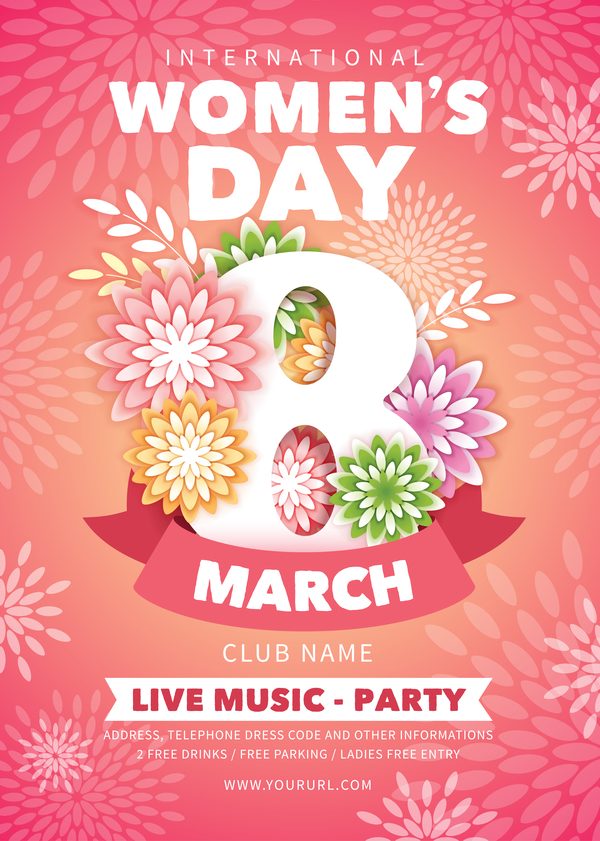 Womens day party flyer template vector material 02  