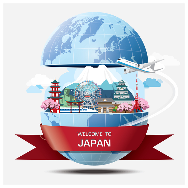 Wereldreis van Japan vector template 02  