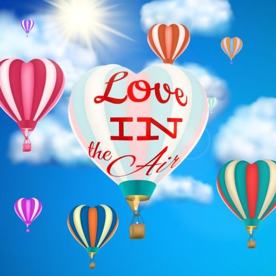 Heißluftballon mit Liebes-und Himmelshintergrund 01  