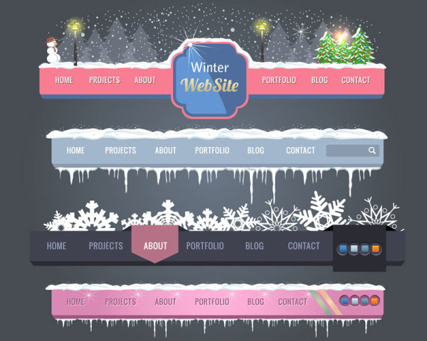 winter Christmas style Site Navigation design vector 01  