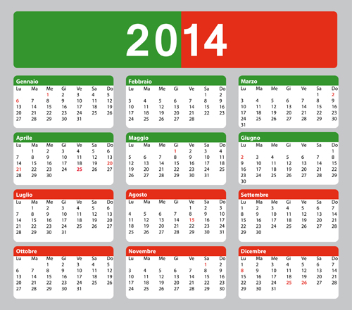 イタリア版カレンダー 2014 ベクトル セット 05  