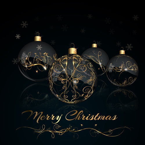 2015 christmas black background with glass baubles vector 03  