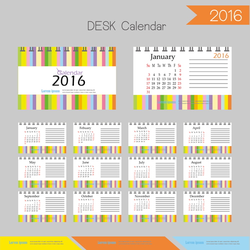 2016 desk calendar template vectors set 14  