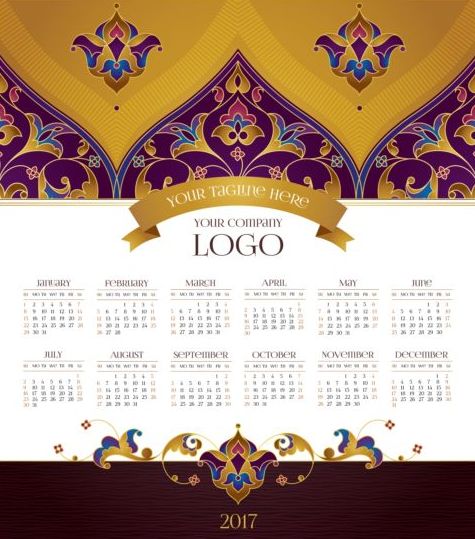 2017 календари с вектором цветочного декора шаблон 04  