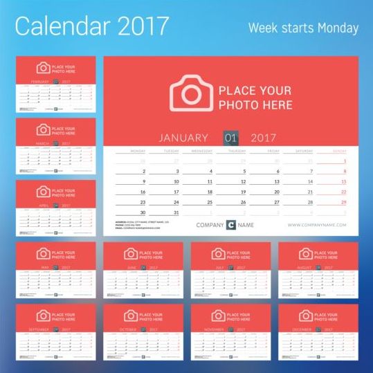 2017 disk kalender röd stilar vektor 01  