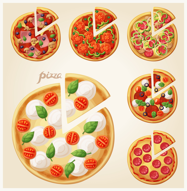 6 nettes Pizza-Vektormaterial  
