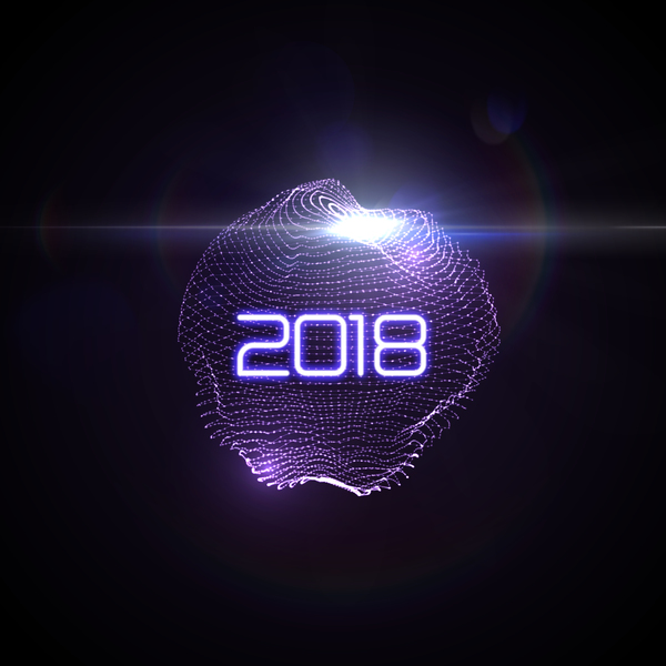 Sphère de lumières abstraites avec le vecteur de fond 2018 nouvel an 03  