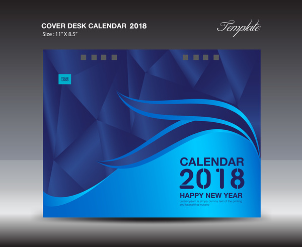 Couverture bleue Bureau calendrier 2018 modèle vecteur matériel 06  
