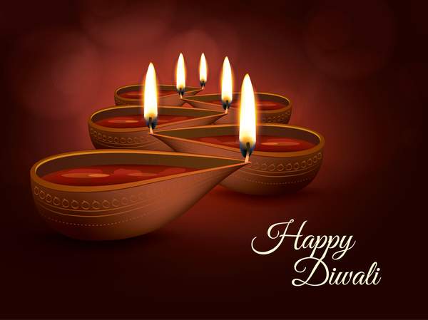 Burning diya with diwali holiday vector template 03  