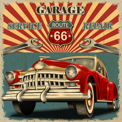 Car posters vintage style vector material 04  
