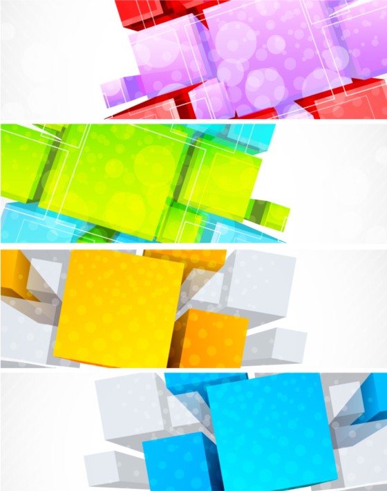 Colored 3D banners vectors set  