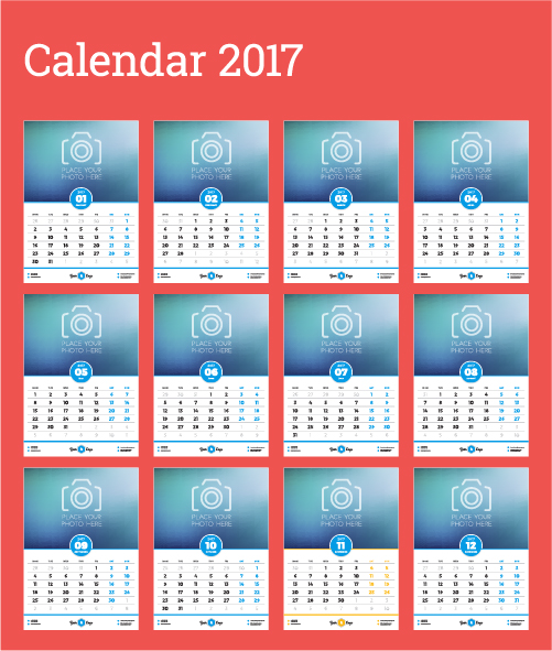 Common 2017 Wall Calendar template vector 11  