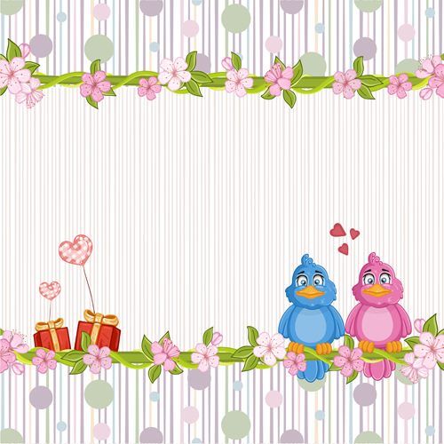 Cute birds with love card vector 06  