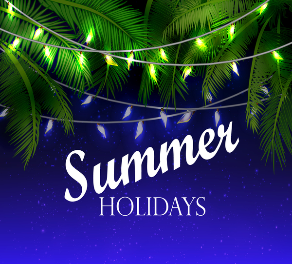 Dekor-Lampe mit Palmen und Sommer Urlaub Hintergrund Vektor  