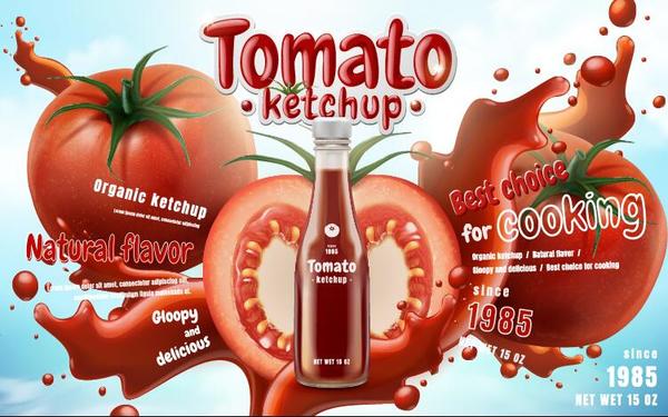 Köstliche Tomaten-Ketschup-Poster-Vektoren 06  