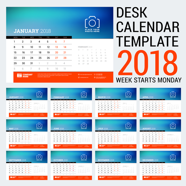 Desk calendar template 2018 vector 02  
