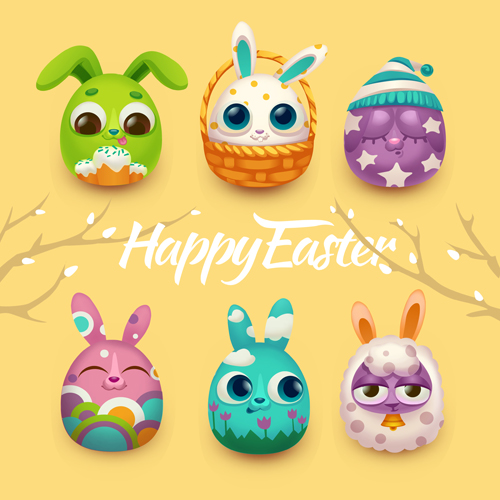 Easter rabbit cards vector material 01  