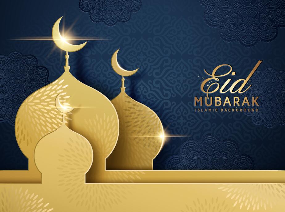 Eid mubarak dark background with golden building vector 03  