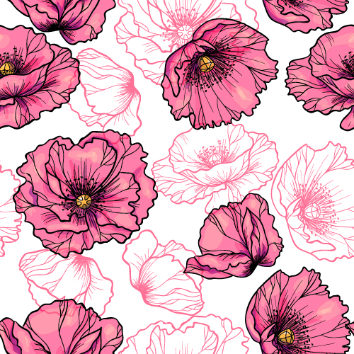 Elegant flower hand drawn pattern seamless vector 02  