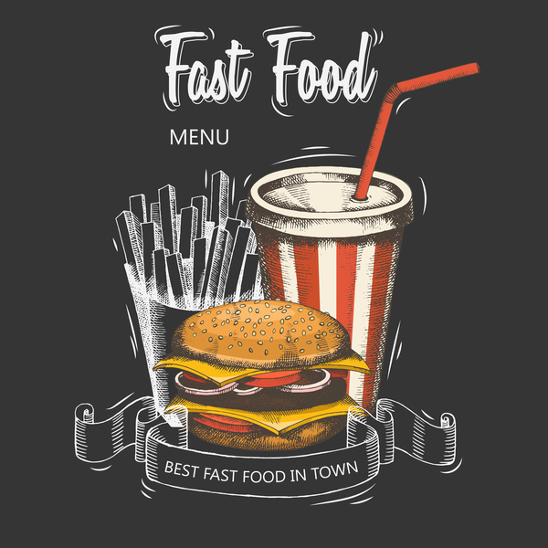 Fast food hamburger black menu cover vector  